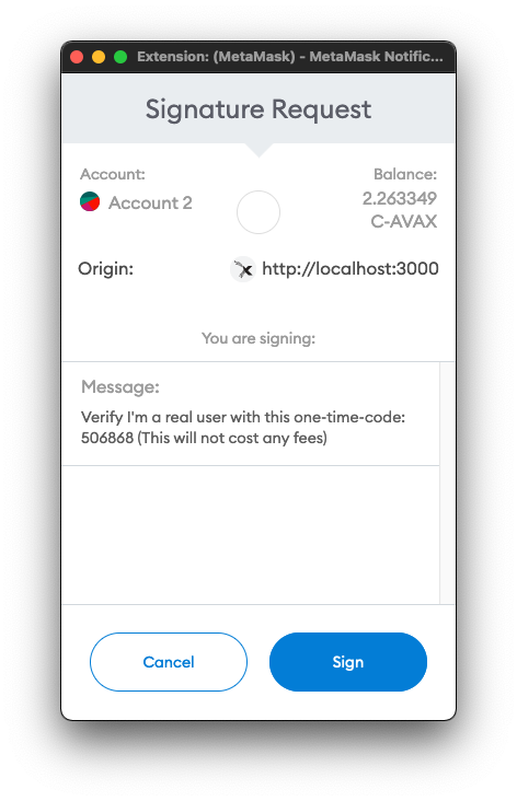 metamask sign code screen